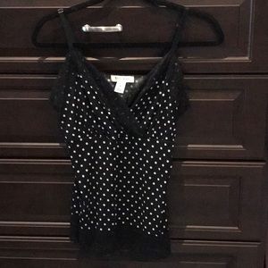 Black with white polka dot camisole.